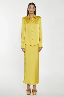 Glamorous Satin Skirts|Midi & Midaxi Skirts|Yellow Satin Bias-Cut Midi-Skirt -