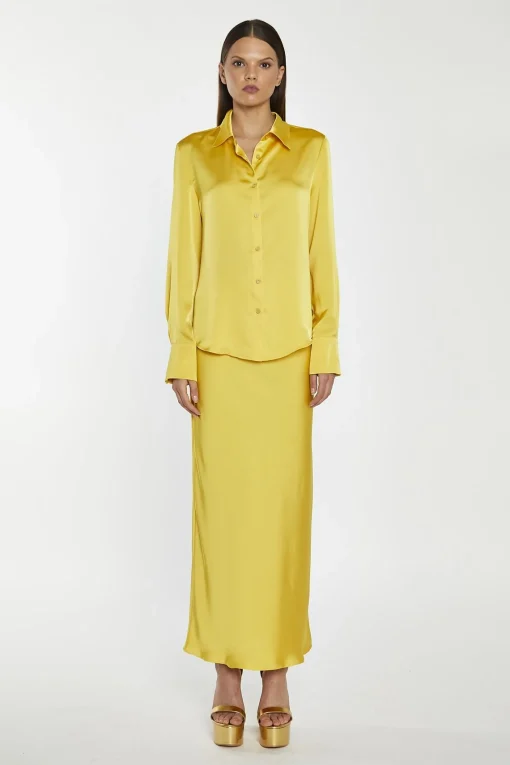 Glamorous Satin Skirts|Midi & Midaxi Skirts|Yellow Satin Bias-Cut Midi-Skirt -