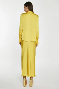 Glamorous Satin Skirts|Midi & Midaxi Skirts|Yellow Satin Bias-Cut Midi-Skirt -