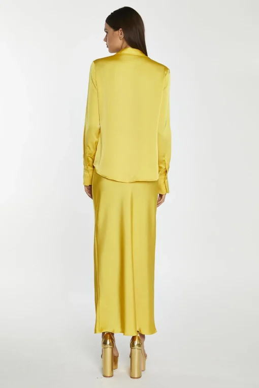 Glamorous Satin Skirts|Midi & Midaxi Skirts|Yellow Satin Bias-Cut Midi-Skirt -