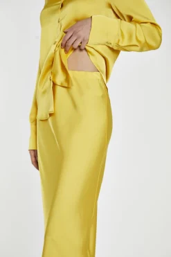 Glamorous Satin Skirts|Midi & Midaxi Skirts|Yellow Satin Bias-Cut Midi-Skirt -