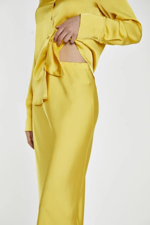 Glamorous Satin Skirts|Midi & Midaxi Skirts|Yellow Satin Bias-Cut Midi-Skirt -