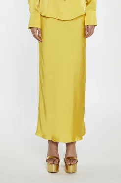 Glamorous Satin Skirts|Midi & Midaxi Skirts|Yellow Satin Bias-Cut Midi-Skirt -