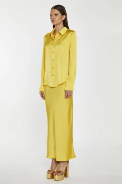 Glamorous Satin Skirts|Midi & Midaxi Skirts|Yellow Satin Bias-Cut Midi-Skirt -