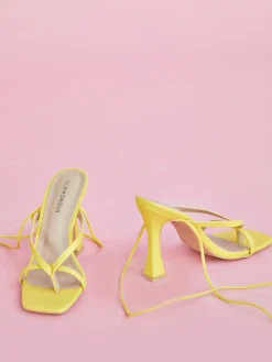 Glamorous Best Dressed Guest|Chic Escapes|Yellow Strappy Wrap-Tie Heeled Sandals -
