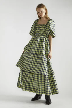 Glamorous Day Dresses|Maxi Dresses|Yellow-Blue Check Tiered Maxi-Dress -