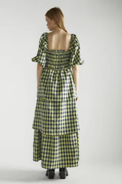Glamorous Day Dresses|Maxi Dresses|Yellow-Blue Check Tiered Maxi-Dress -