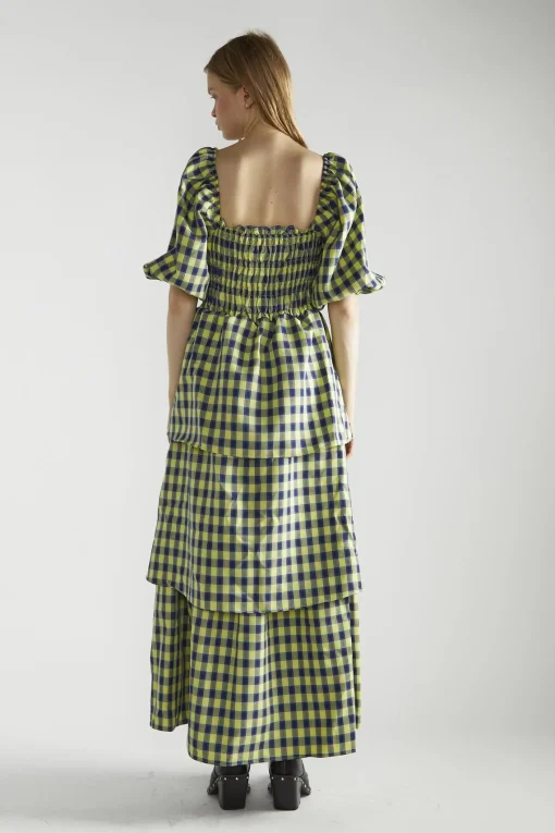Glamorous Day Dresses|Maxi Dresses|Yellow-Blue Check Tiered Maxi-Dress -