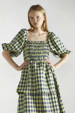Glamorous Day Dresses|Maxi Dresses|Yellow-Blue Check Tiered Maxi-Dress -