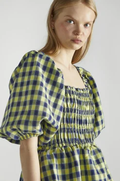 Glamorous Day Dresses|Maxi Dresses|Yellow-Blue Check Tiered Maxi-Dress -