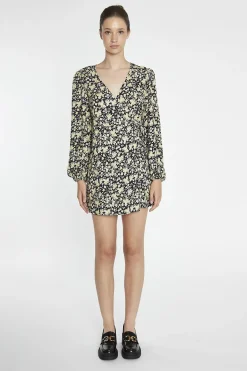 Glamorous Day Dresses|Mini Dresses|Yellow-Folk Floral Wrap Mini-Dress -