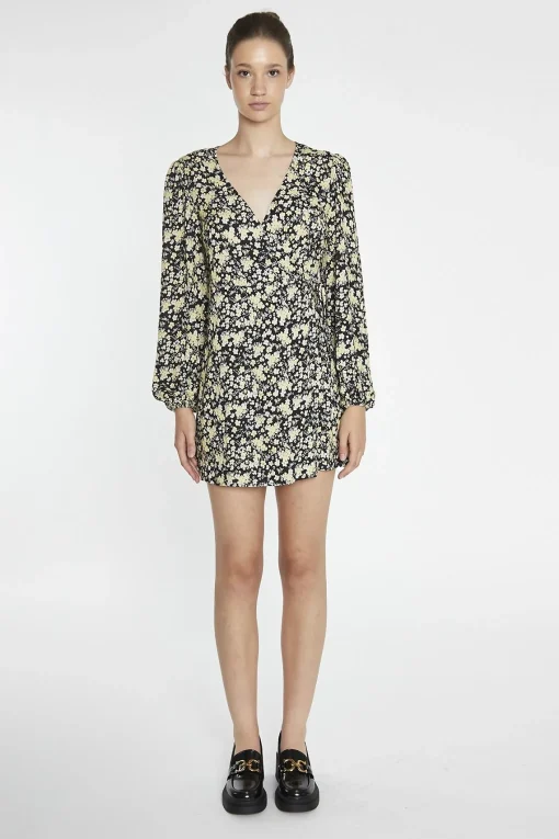 Glamorous Day Dresses|Mini Dresses|Yellow-Folk Floral Wrap Mini-Dress -