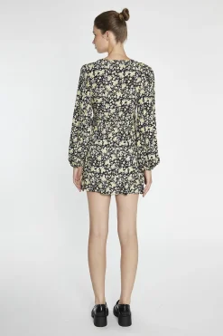 Glamorous Day Dresses|Mini Dresses|Yellow-Folk Floral Wrap Mini-Dress -