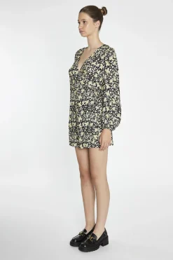 Glamorous Day Dresses|Mini Dresses|Yellow-Folk Floral Wrap Mini-Dress -