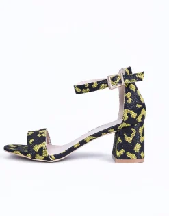 Glamorous Heels|Sandals|Yellow-Leopard Strappy Heeled-Sandals -