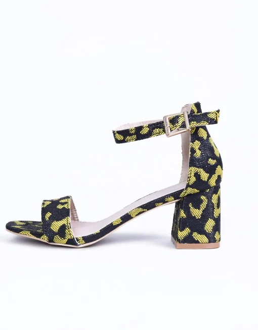 Glamorous Heels|Sandals|Yellow-Leopard Strappy Heeled-Sandals -