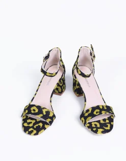 Glamorous Heels|Sandals|Yellow-Leopard Strappy Heeled-Sandals -