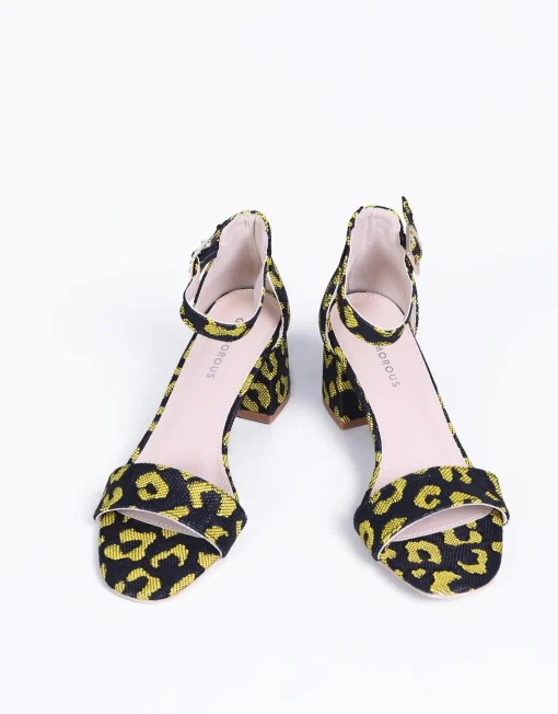 Glamorous Heels|Sandals|Yellow-Leopard Strappy Heeled-Sandals -