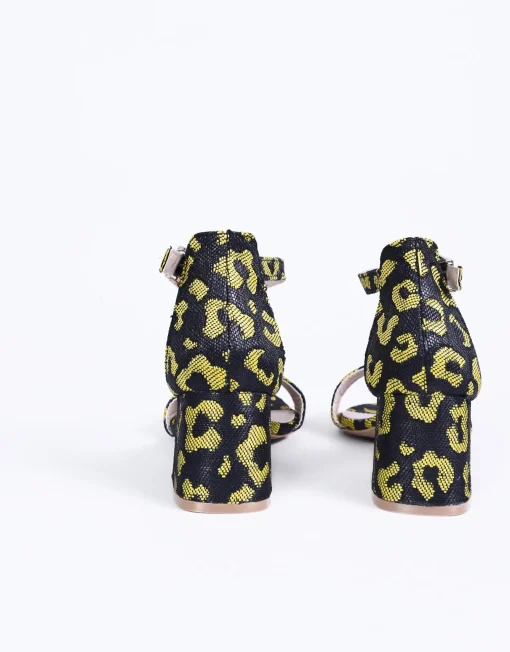 Glamorous Heels|Sandals|Yellow-Leopard Strappy Heeled-Sandals -