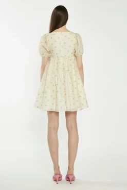 Glamorous Best Dressed Guest|Chic Escapes|Yellow-Pink-Fruit-Organza Babydoll Mini Dress -