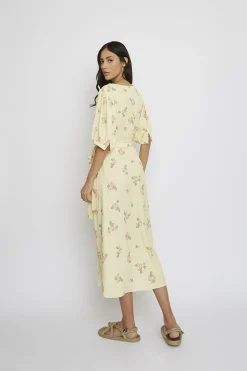 Glamorous Midi & Midaxi Dresses|Midi & Midaxi Dresses|Yellow-Pink-Rose V-Neck-Wrap Midi-Dress -