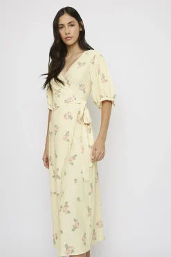 Glamorous Midi & Midaxi Dresses|Midi & Midaxi Dresses|Yellow-Pink-Rose V-Neck-Wrap Midi-Dress -