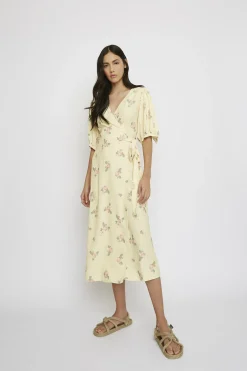 Glamorous Midi & Midaxi Dresses|Midi & Midaxi Dresses|Yellow-Pink-Rose V-Neck-Wrap Midi-Dress -