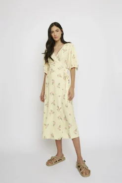 Glamorous Midi & Midaxi Dresses|Midi & Midaxi Dresses|Yellow-Pink-Rose V-Neck-Wrap Midi-Dress -