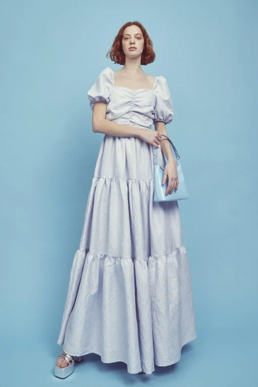 Glamorous Dresses|Maxi Dresses|Zara Ruched Bodice Maxi Dress -Powder-Blue Daisies -