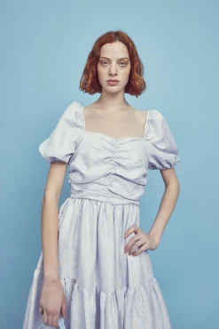 Glamorous Dresses|Maxi Dresses|Zara Ruched Bodice Maxi Dress -Powder-Blue Daisies -