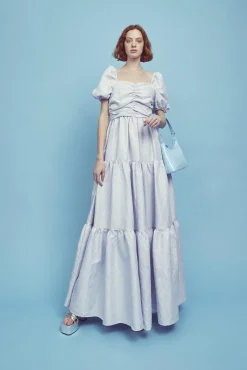Glamorous Dresses|Maxi Dresses|Zara Ruched Bodice Maxi Dress -Powder-Blue Daisies -