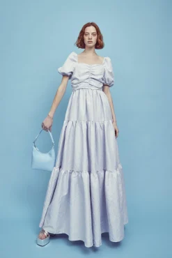 Glamorous Dresses|Maxi Dresses|Zara Ruched Bodice Maxi Dress -Powder-Blue Daisies -
